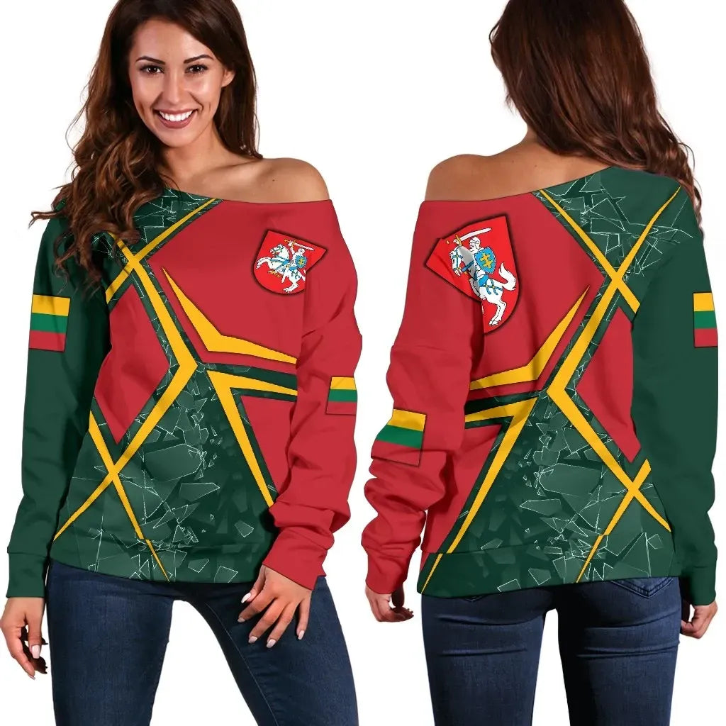Lithuania Women's Off Shoulder Sweater, Lithuania Legend, RLT6 - Wonder Print Shop