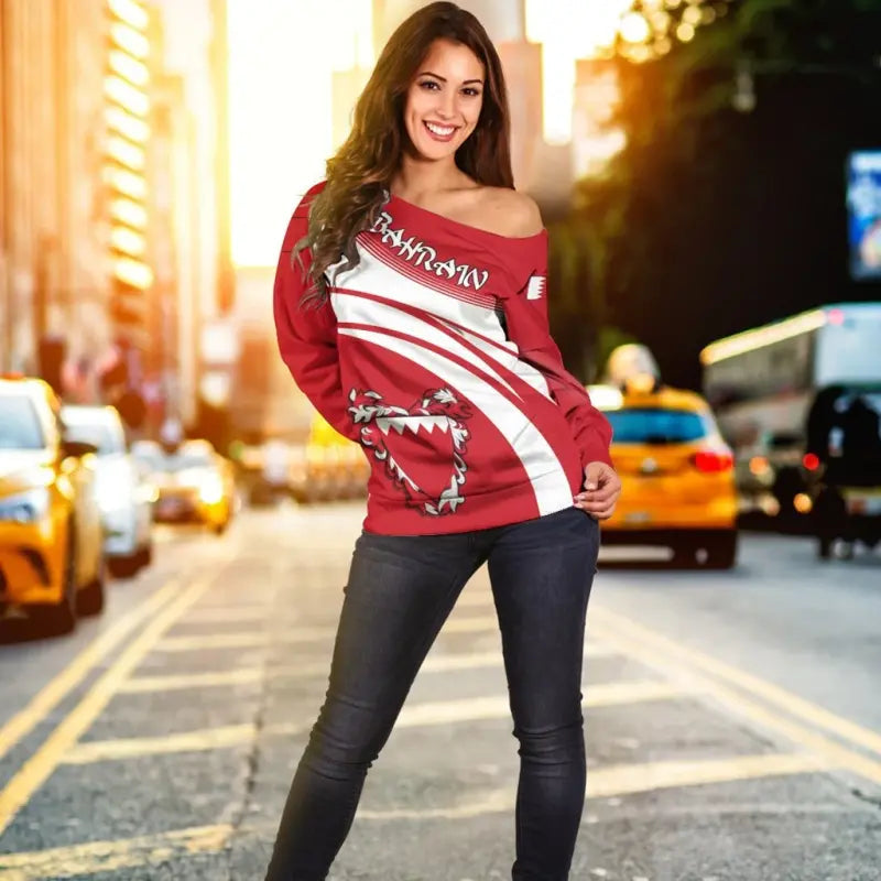 Bahrain Coat Of Arms Shoulder Sweater Cricket RLT8 - Wonder Print Shop