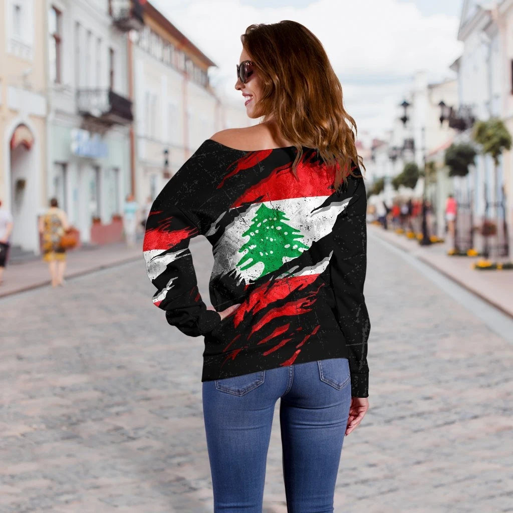Lebanon In Me Women's Off Shoulder Sweater, Special Grunge Style RLT6 - Wonder Print Shop