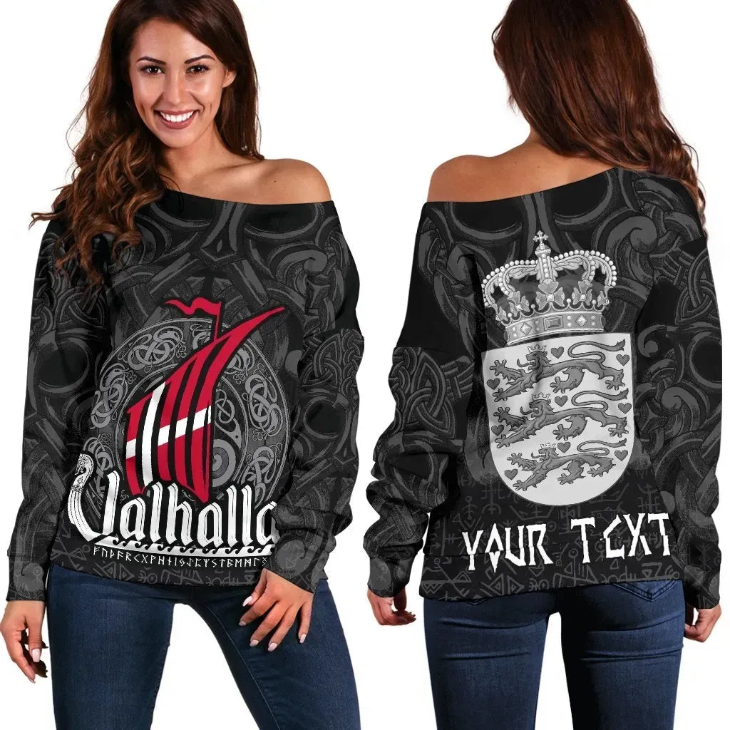 (Custom) Wonder Print Shop Women's Off Shoulder Sweater , Denmark Odin and Drakkar RLT13 - Wonder Print Shop