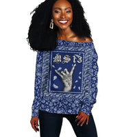 Off Shoulder Sweater Blue Bandana RLT8 - Wonder Print Shop