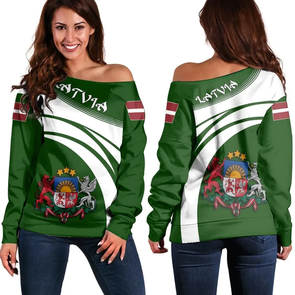 Latvia Coat Of Arms Shoulder Sweater Cricket RLT6 - Wonder Print Shop