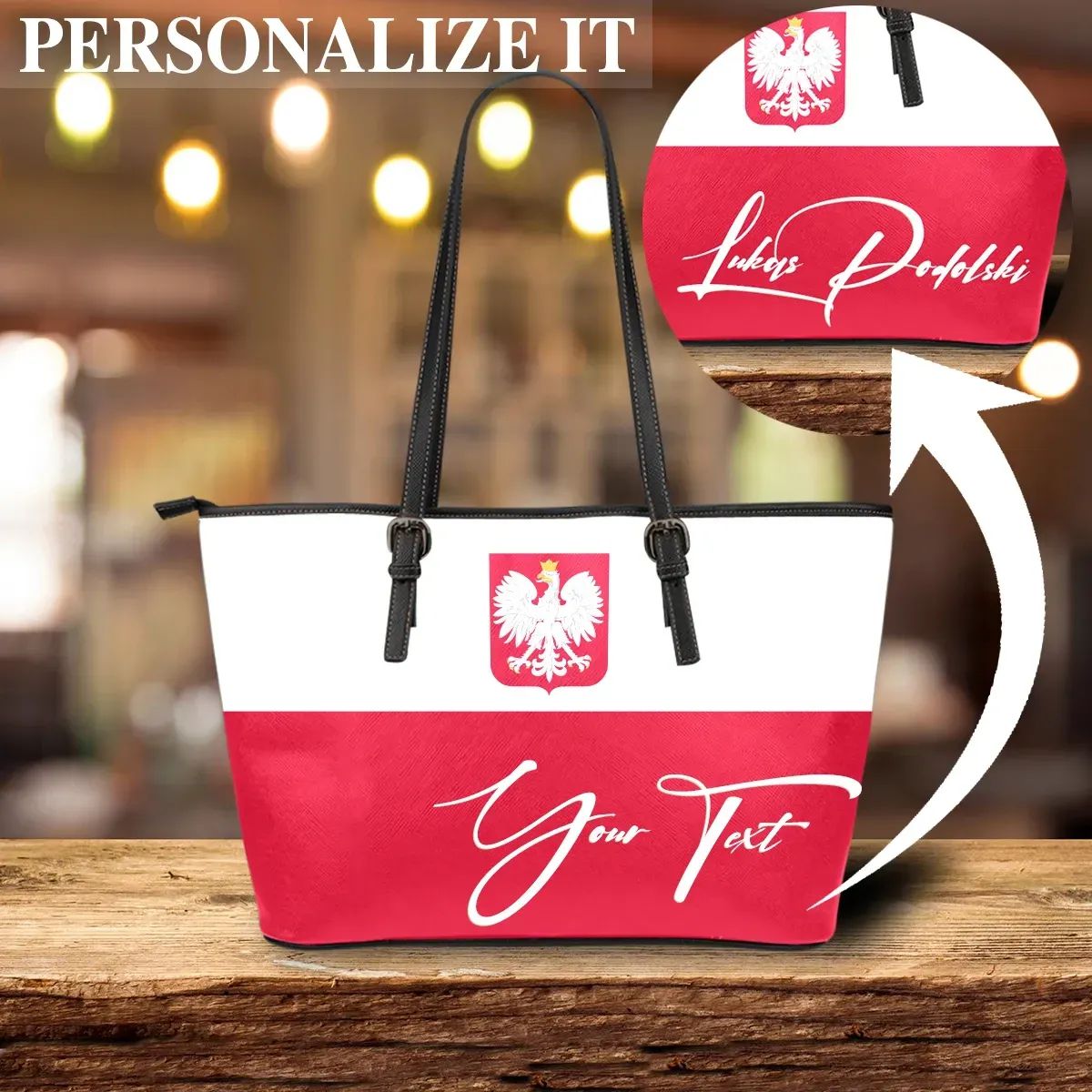 (Custom) Poland Leather Tote Bag Personal Signature RLT7 - Wonder Print Shop