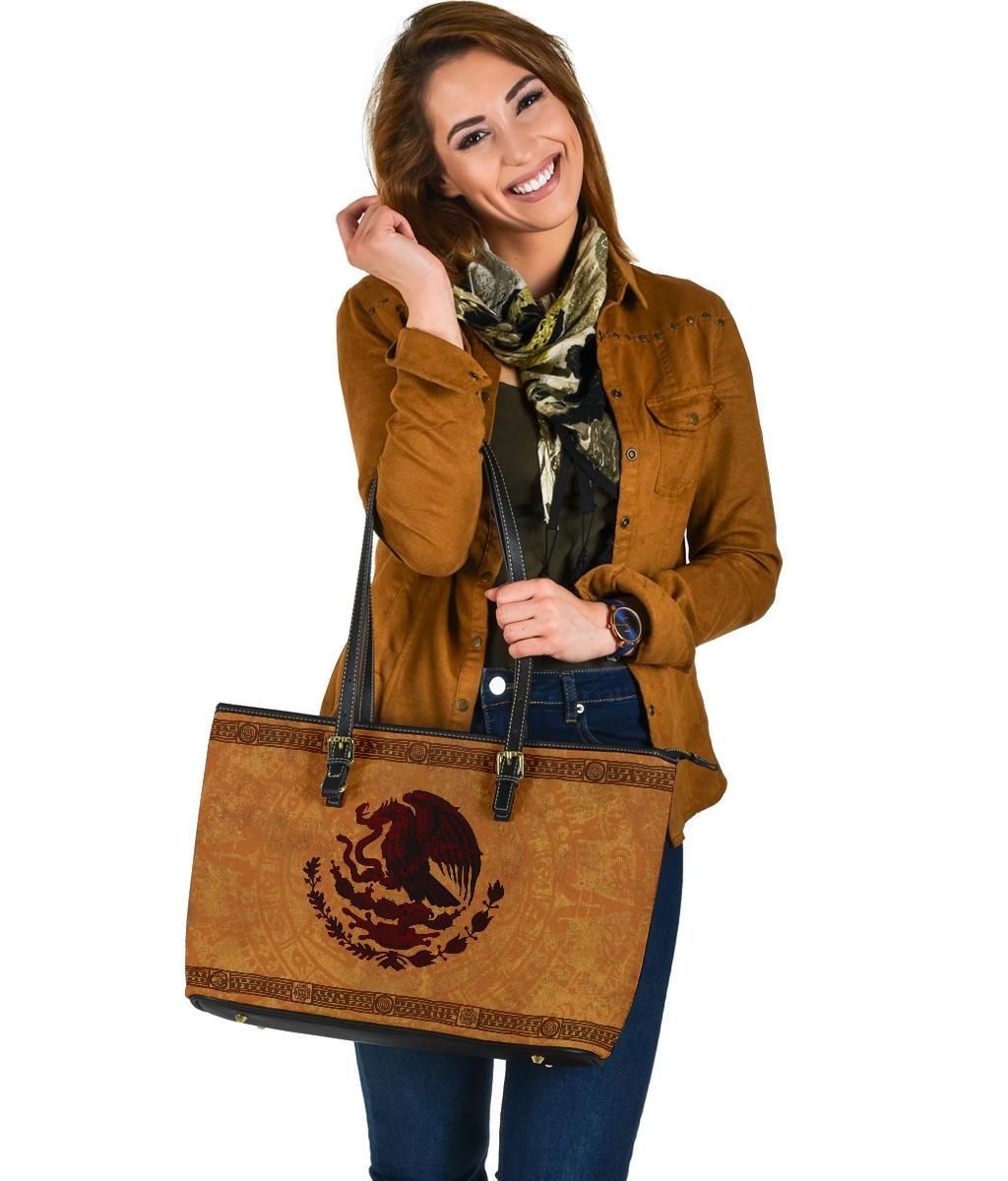 Mexico Leather Tote, Maya Coat Of Arms Vintage RLT13 - Wonder Print Shop