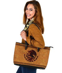 Mexico Leather Tote, Maya Coat Of Arms Vintage RLT13 - Wonder Print Shop