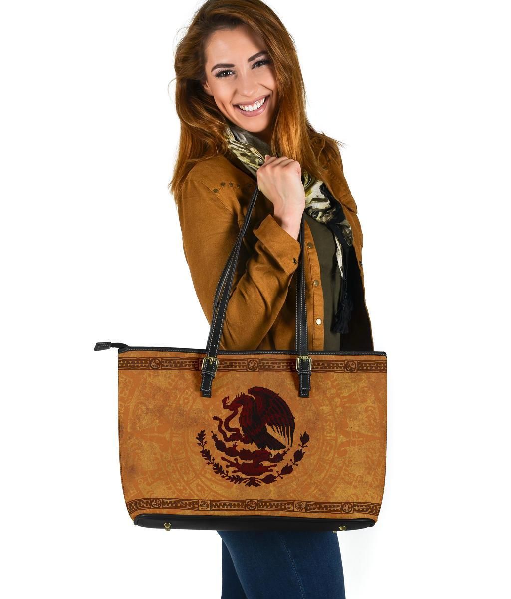 Mexico Leather Tote, Maya Coat Of Arms Vintage RLT13 - Wonder Print Shop