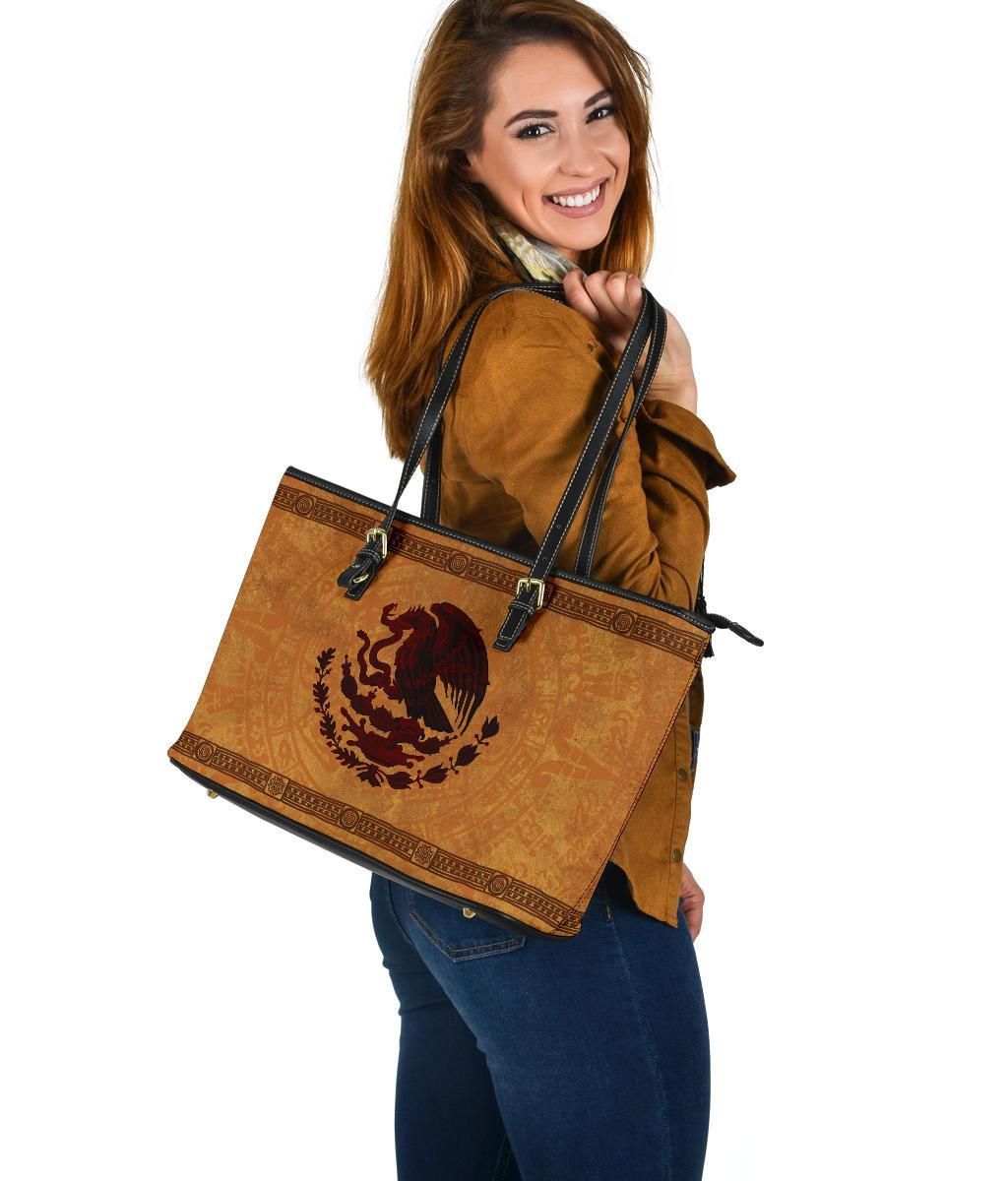 Mexico Leather Tote, Maya Coat Of Arms Vintage RLT13 - Wonder Print Shop