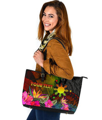 The Philippines Polynesian Personalised Leather Tote Bag Hibiscus and Banana Leaves RLT6 - Wonder Print Shop