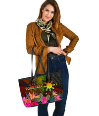 The Philippines Polynesian Personalised Leather Tote Bag Hibiscus and Banana Leaves RLT6 - Wonder Print Shop