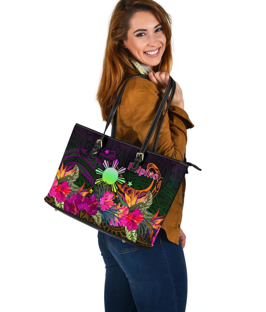 The Phillipines Leather Tote Summer Hibiscus RLT6 - Wonder Print Shop