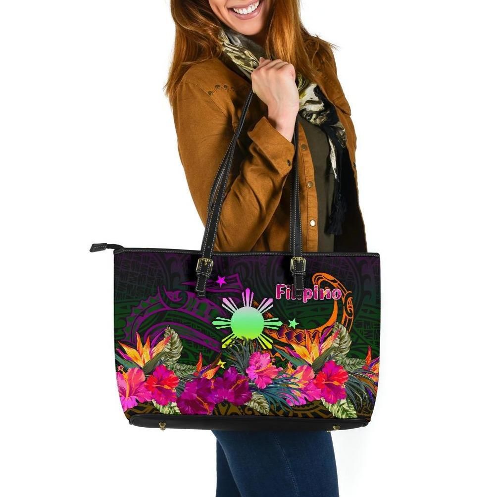 The Phillipines Leather Tote Summer Hibiscus RLT6 - Wonder Print Shop