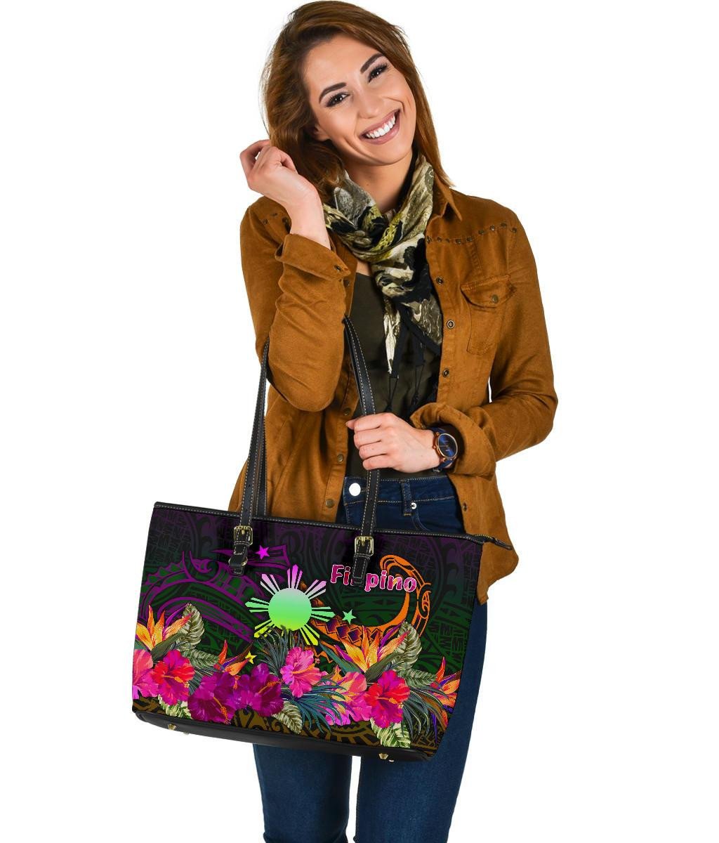 The Phillipines Leather Tote Summer Hibiscus RLT6 - Wonder Print Shop