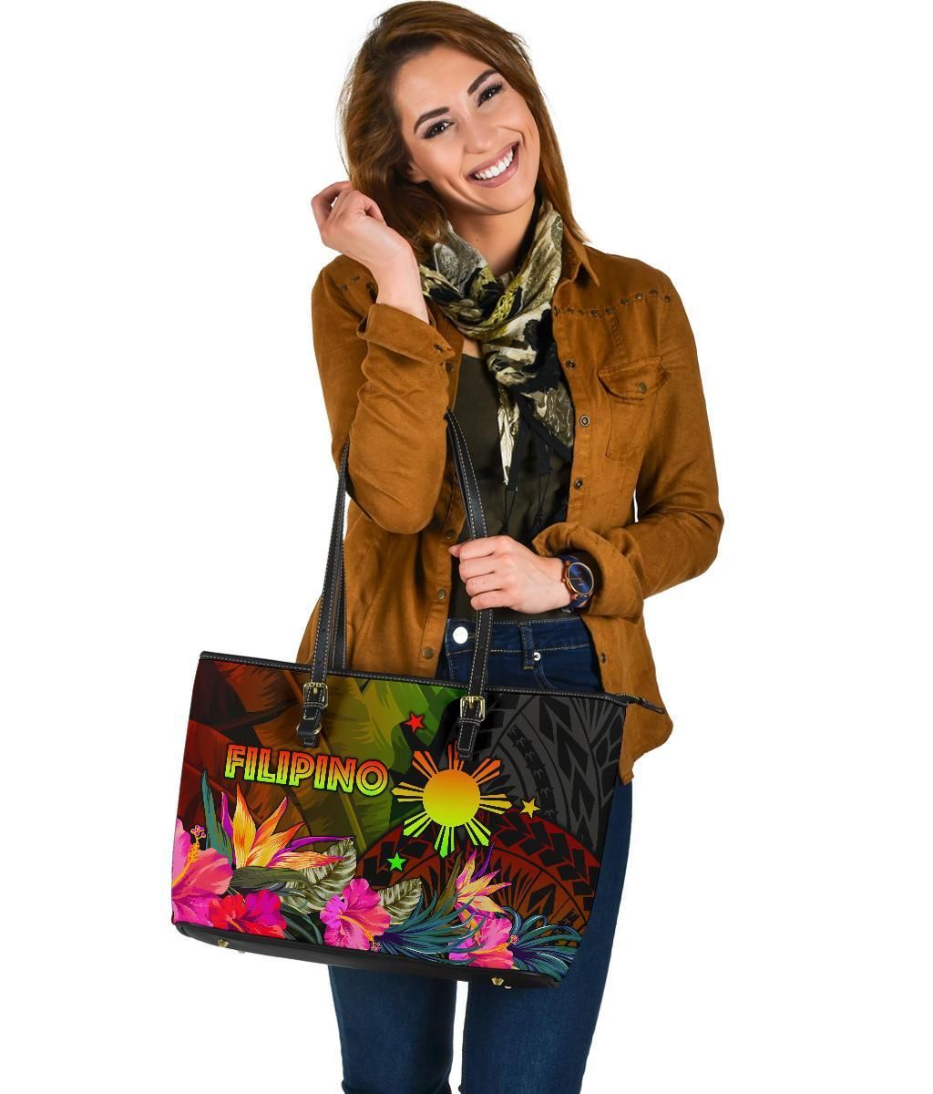 The Philippines Polynesian Leather Tote Bag Hibiscus and Banana Leaves RLT6 - Wonder Print Shop
