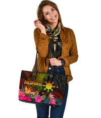 The Philippines Polynesian Leather Tote Bag Hibiscus and Banana Leaves RLT6 - Wonder Print Shop