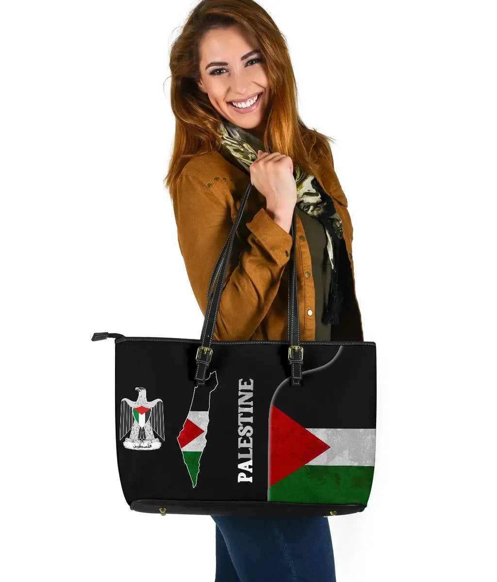 Palestine Flag Leather Tote Coat Of Arms RLT13 - Wonder Print Shop