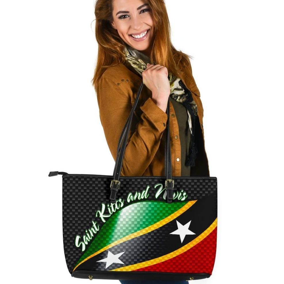Saint Kitts and Nevis leatherTote Bags Saint Kitts and Nevis Flag RLT6 - Wonder Print Shop