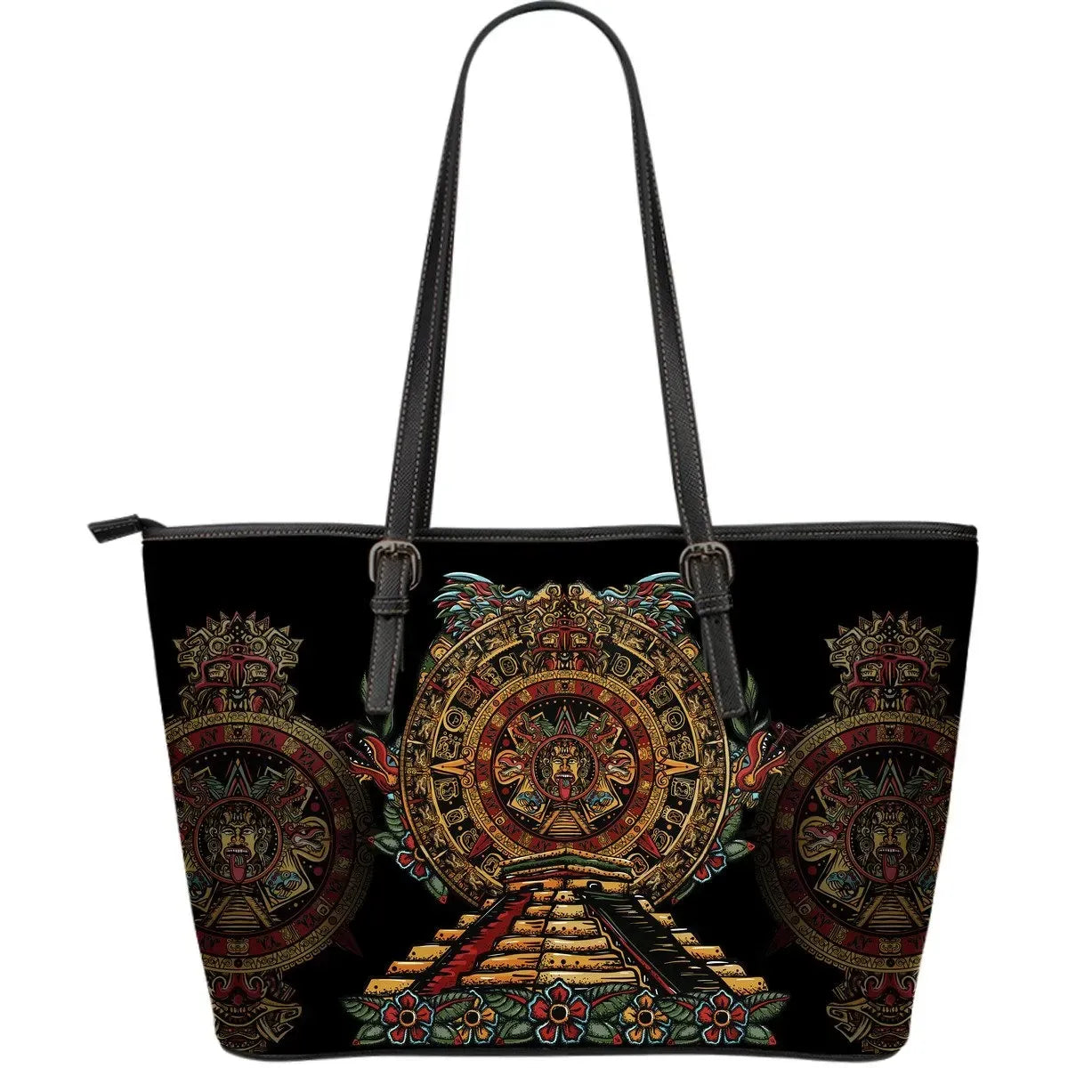 Mexico Leather Tote Aztec Sun Stone Tattoo RLT13 - Wonder Print Shop