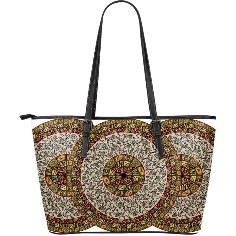 Mexico Aztec Circle Leather Tote Bag RLT13 - Wonder Print Shop