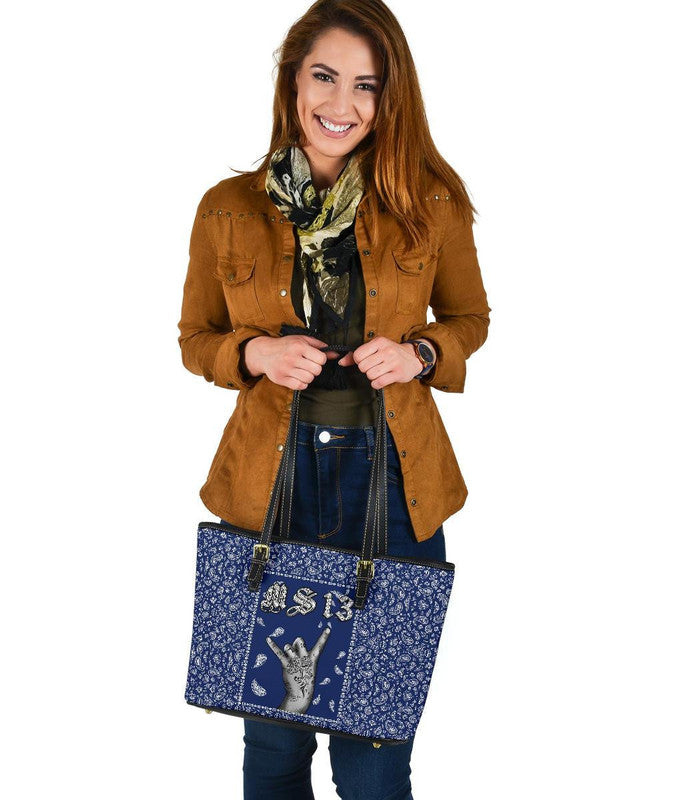 Leather Tote Blue Bandana RLT8 - Wonder Print Shop
