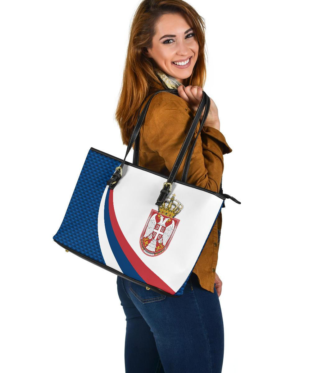 Serbia Leather Tote Bag Serbia Flag Blue RLT7 - Wonder Print Shop