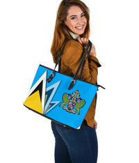 Saint Lucia Leather Tote Bag Flag With Coat Of Arms RLT6 - Wonder Print Shop