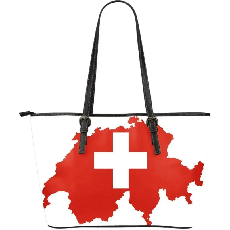 Switzerland Map Flag Leather Tote Bag RLT13 - Wonder Print Shop