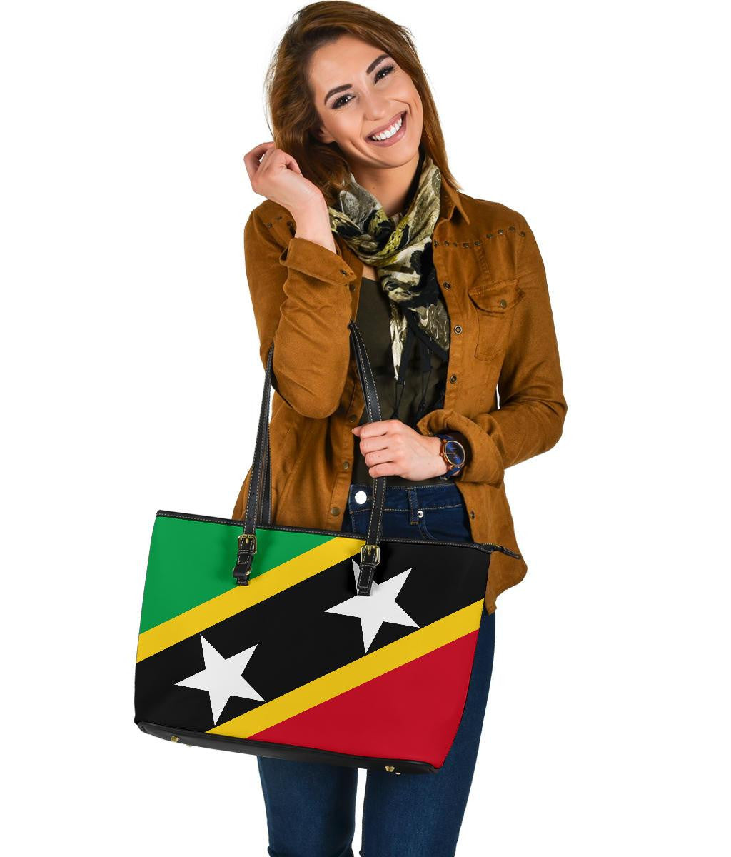 Saint Kitts and Nevis Leather Tote Bag Saint Kitts and Nevis Flag Style RLT6 - Wonder Print Shop