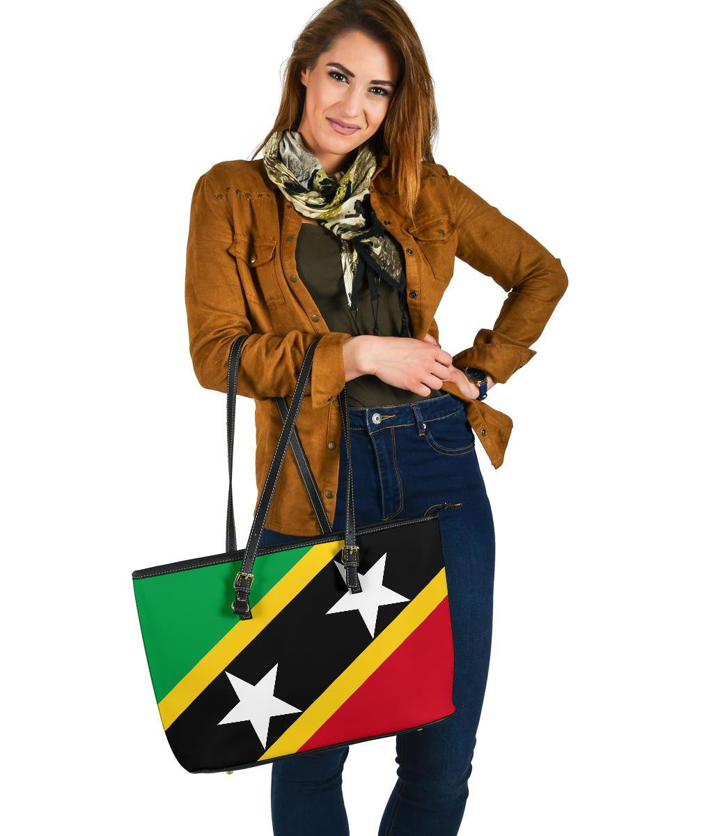 Saint Kitts and Nevis Leather Tote Bag Saint Kitts and Nevis Flag Style RLT6 - Wonder Print Shop