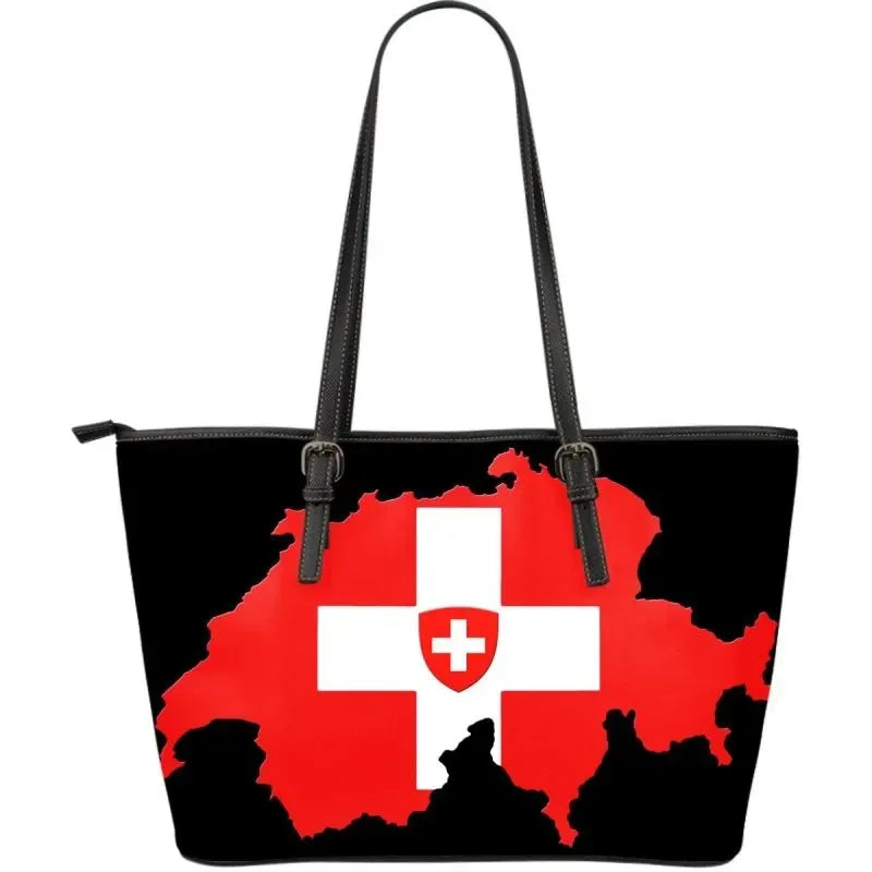 Switzerland Map Flag Leather Tote Bag RLT13 - Wonder Print Shop