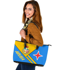 Aruba Leather Tote Bag - Aruba Coat Of Arms RLT7 - Wonder Print Shop