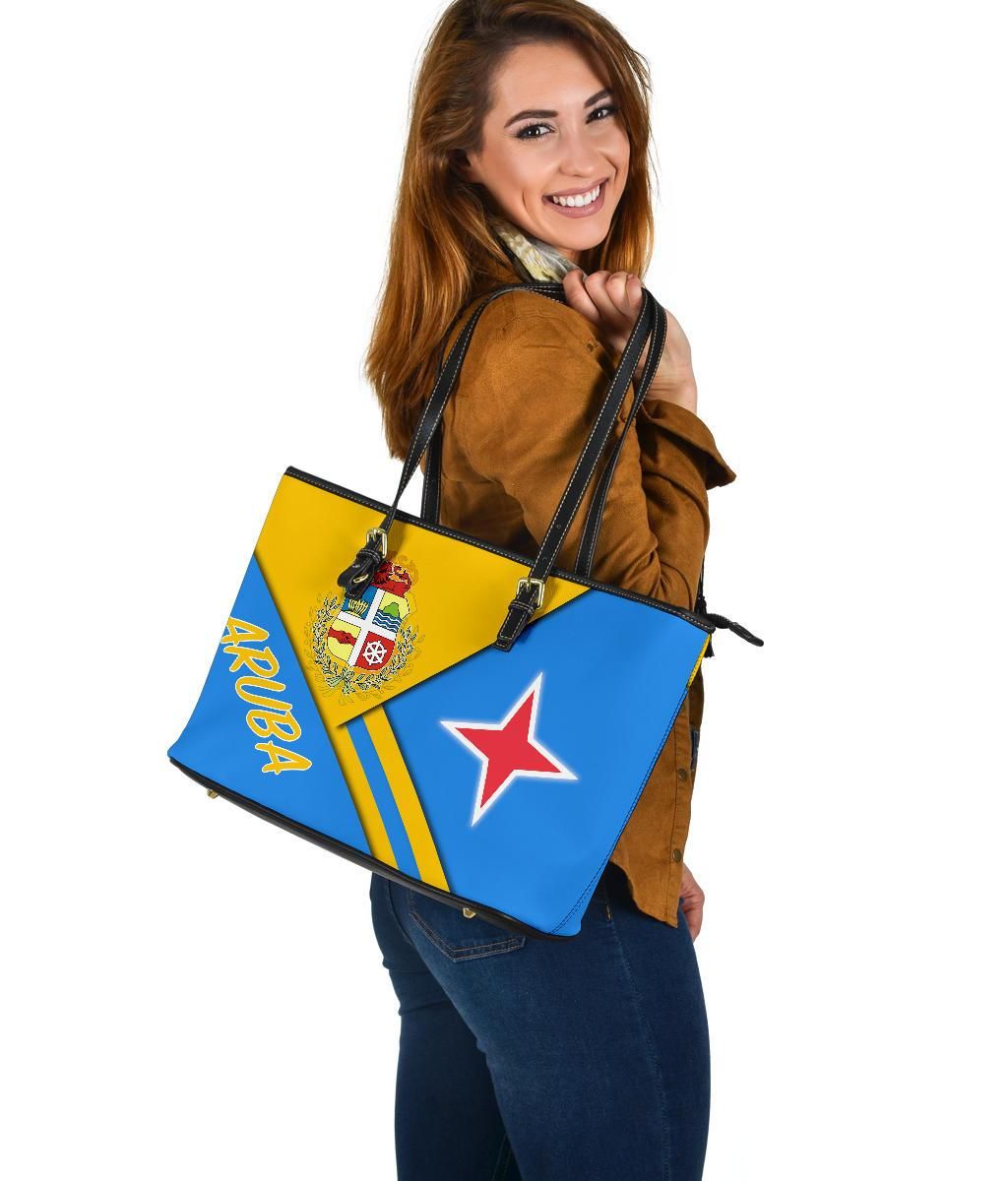 Aruba Leather Tote Bag - Aruba Coat Of Arms RLT7 - Wonder Print Shop