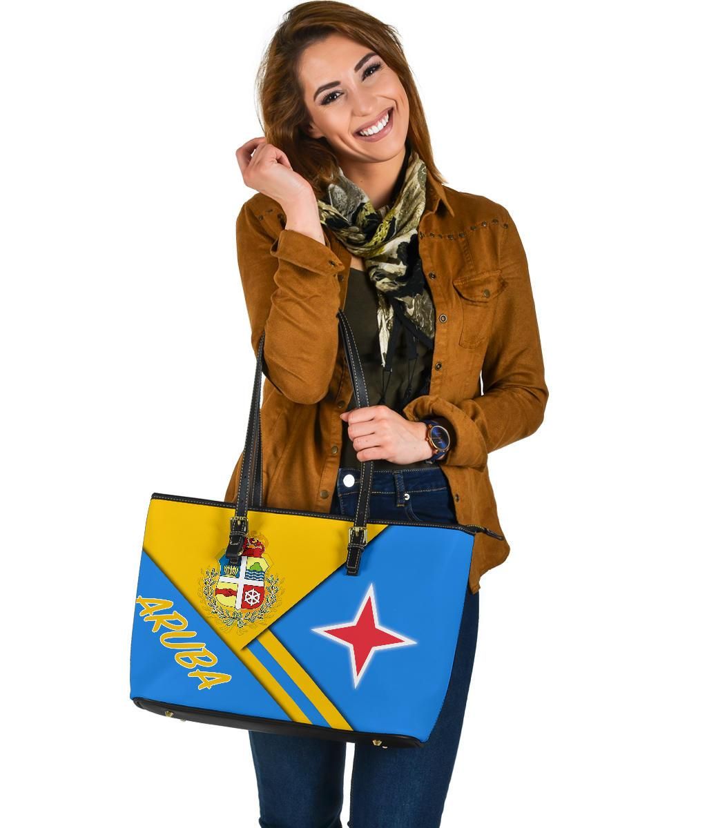 Aruba Leather Tote Bag - Aruba Coat Of Arms RLT7 - Wonder Print Shop