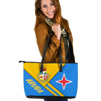 Aruba Leather Tote Bag - Aruba Coat Of Arms RLT7 - Wonder Print Shop