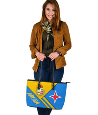 Aruba Leather Tote Bag - Aruba Coat Of Arms RLT7 - Wonder Print Shop