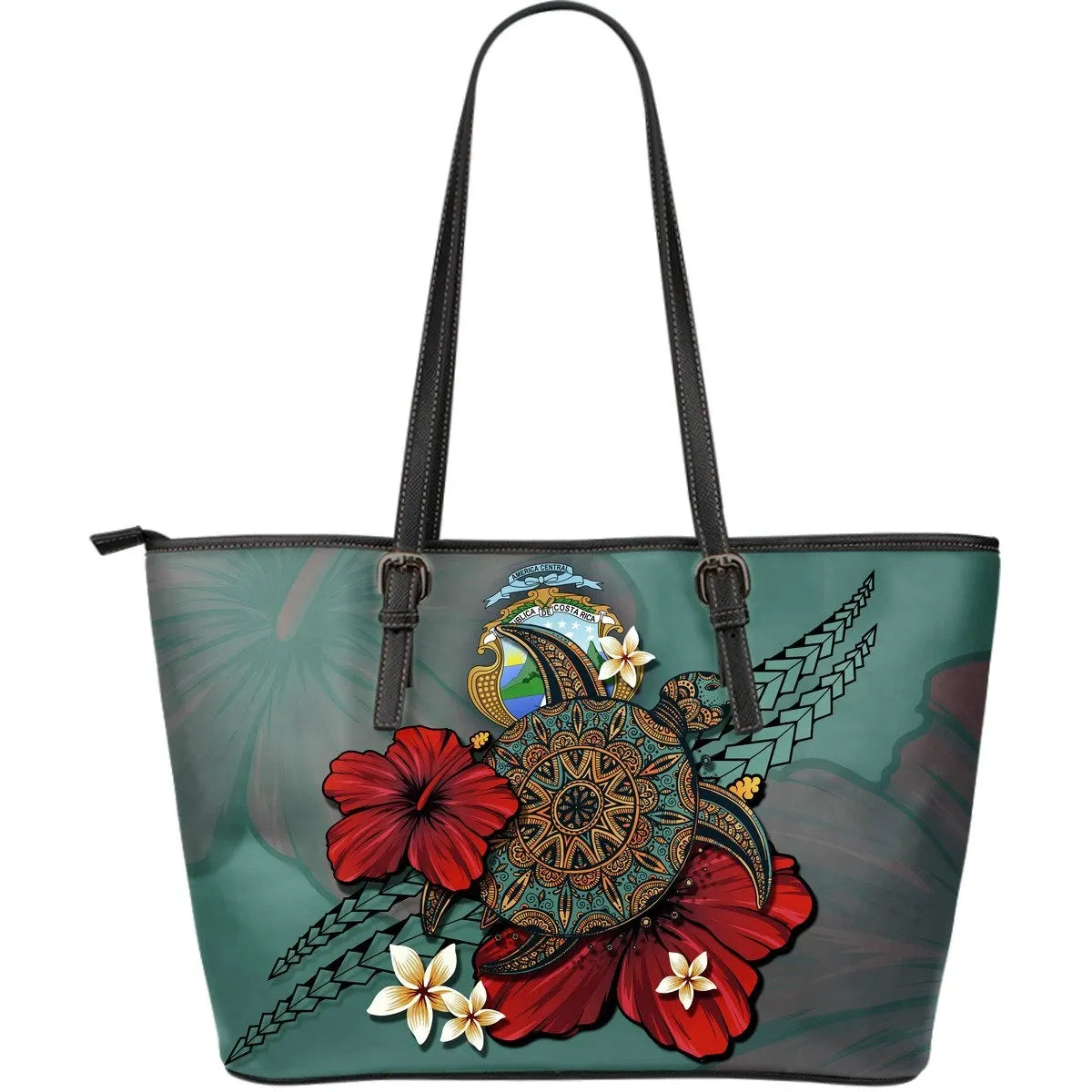 Costa Rica Leather Tote Blue Turtle Tribal RLT13 - Wonder Print Shop