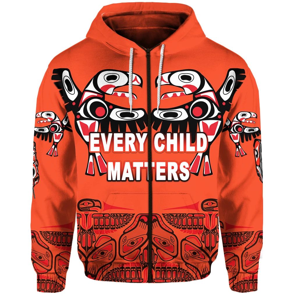 Orange Shirt Day Zip Hoodie Every Child Matters Totem Bird Indigenous LT8 - Wonder Print Shop