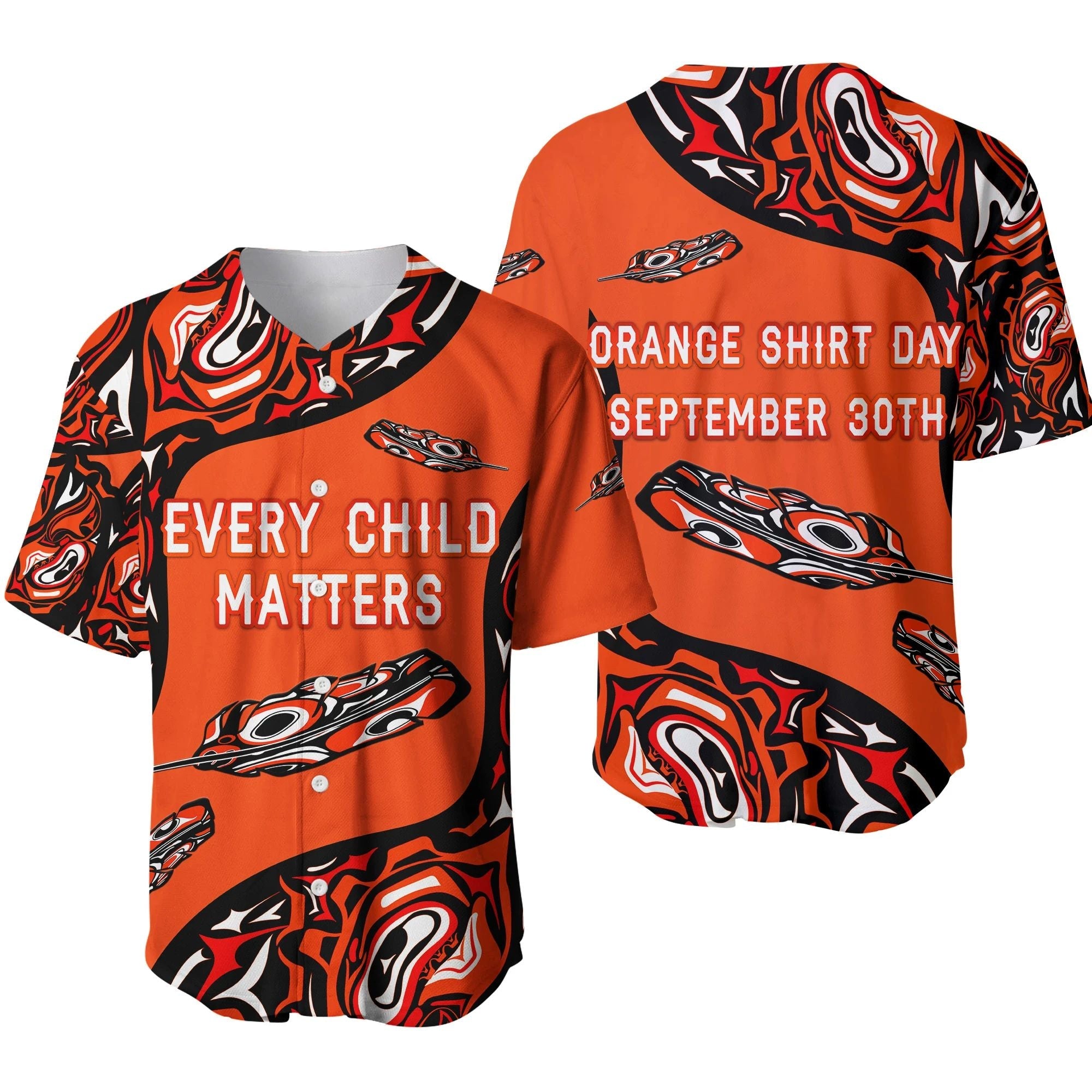 Orange Shirt Day Baseball Jersey Every Child Matters Aboriginal Feather LT8 - Wonder Print Shop