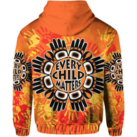 Orange hoodie with large 'Every Child Matters' back graphic