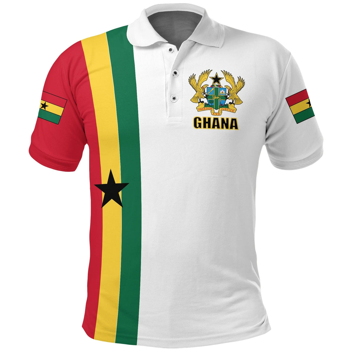 Ghana Flag Polo Shirt ver1 White LT20 - Wonder Print Shop