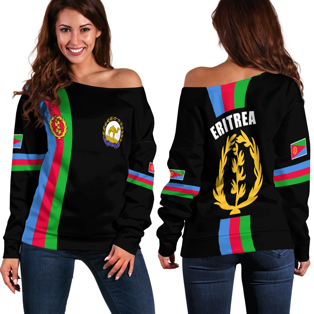 Eritrea Women Off Shoulder Striped Black LT13 - Wonder Print Shop