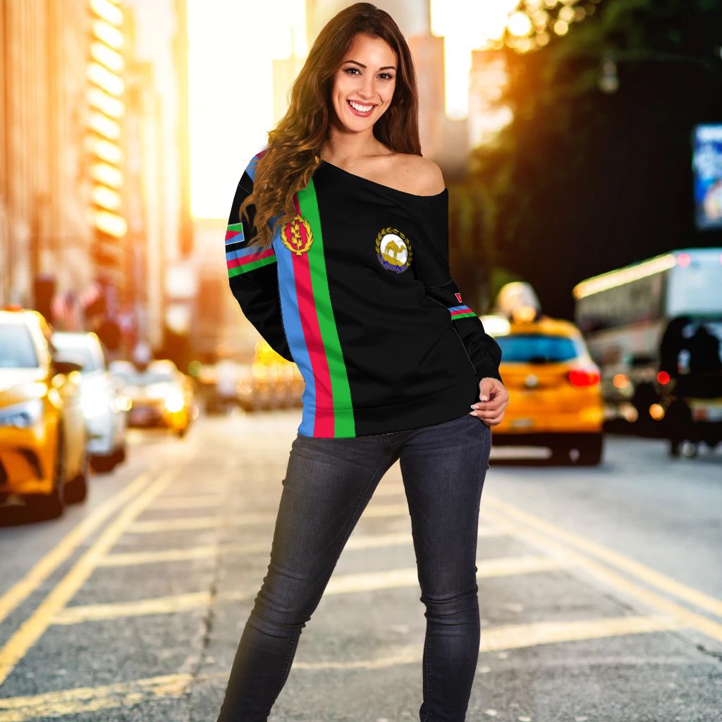 Eritrea Women Off Shoulder Striped Black LT13 - Wonder Print Shop