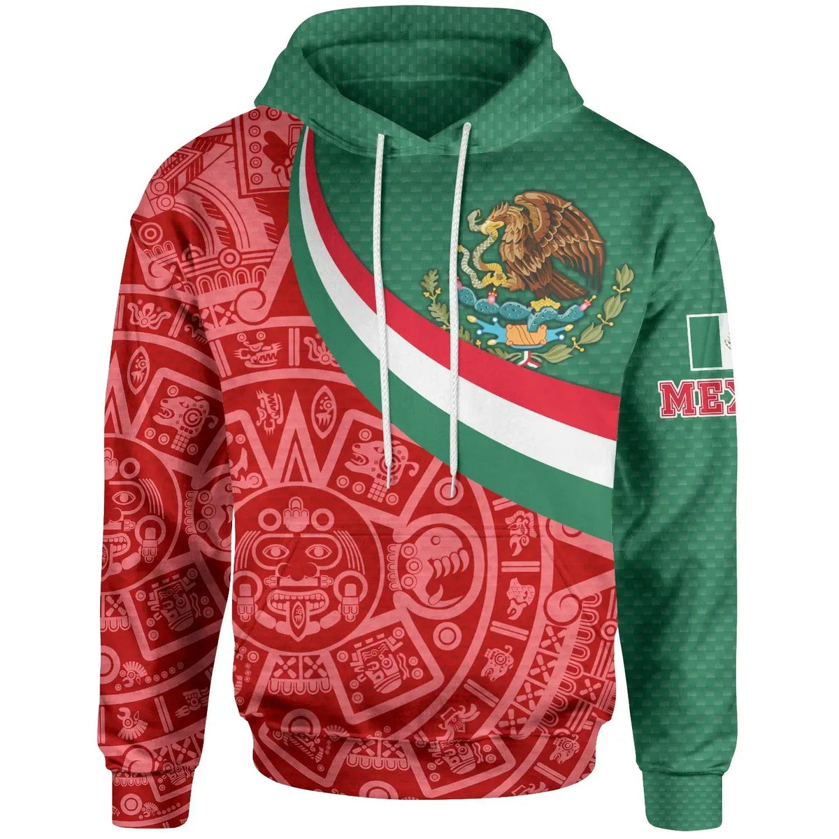 Mexico Hoodie Mexico Coat Of Arms With Aztec Patterns RLT13 - Wonder Print Shop