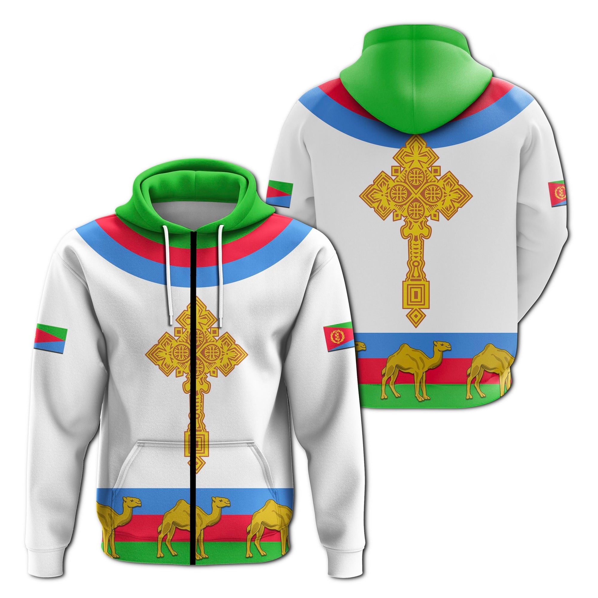 Eritrea Zip Hoodie Cross Flag Camel White LT13 - Wonder Print Shop