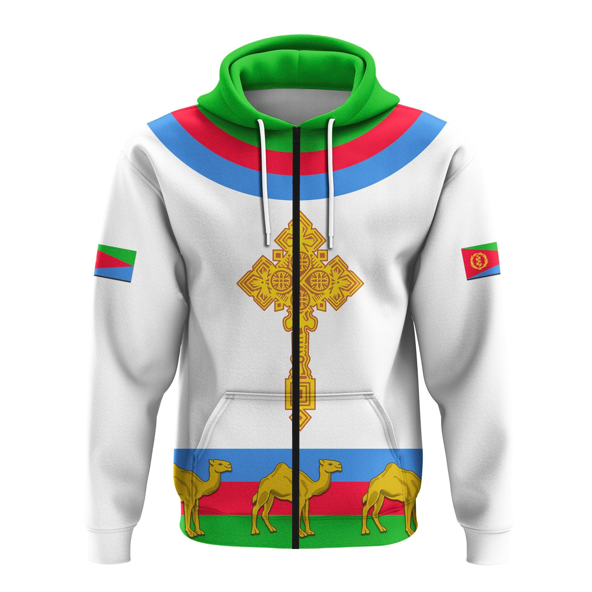 Custom Eritrea Zip Hoodie Cross Flag Camel White LT13 - Wonder Print Shop