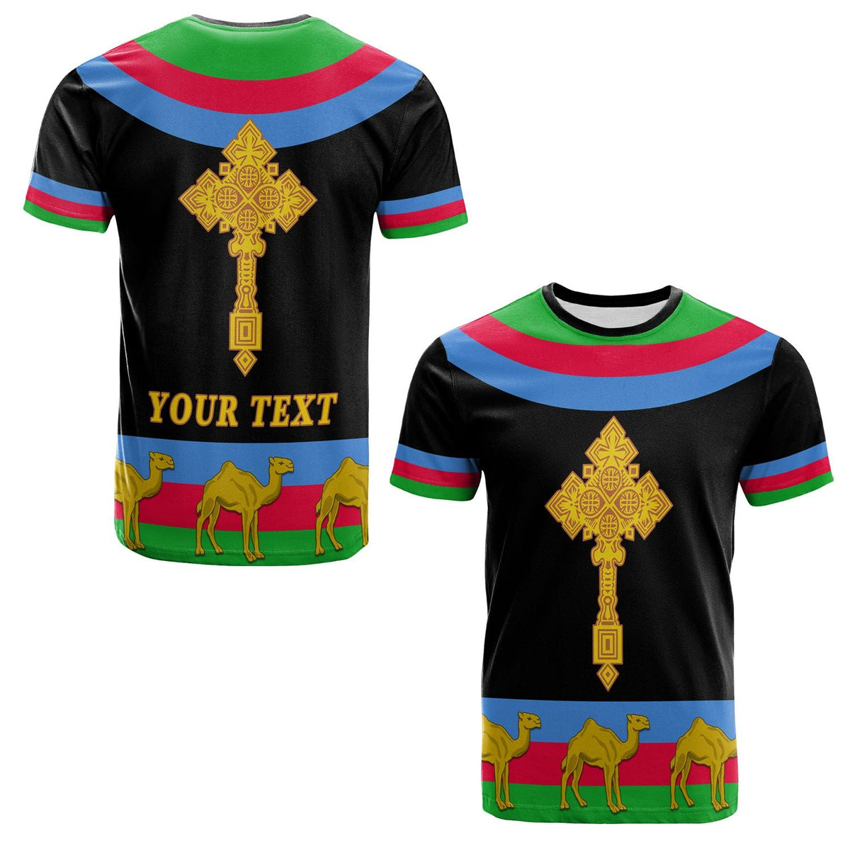 Custom Eritrea T Shirt Cross Flag Camel Black LT13 - Wonder Print Shop