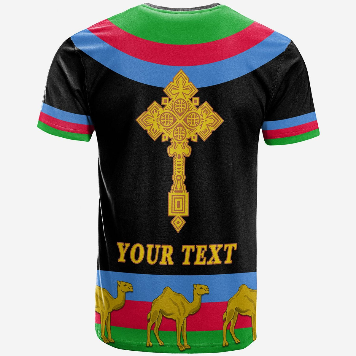 Custom Eritrea T Shirt Cross Flag Camel Black LT13 - Wonder Print Shop