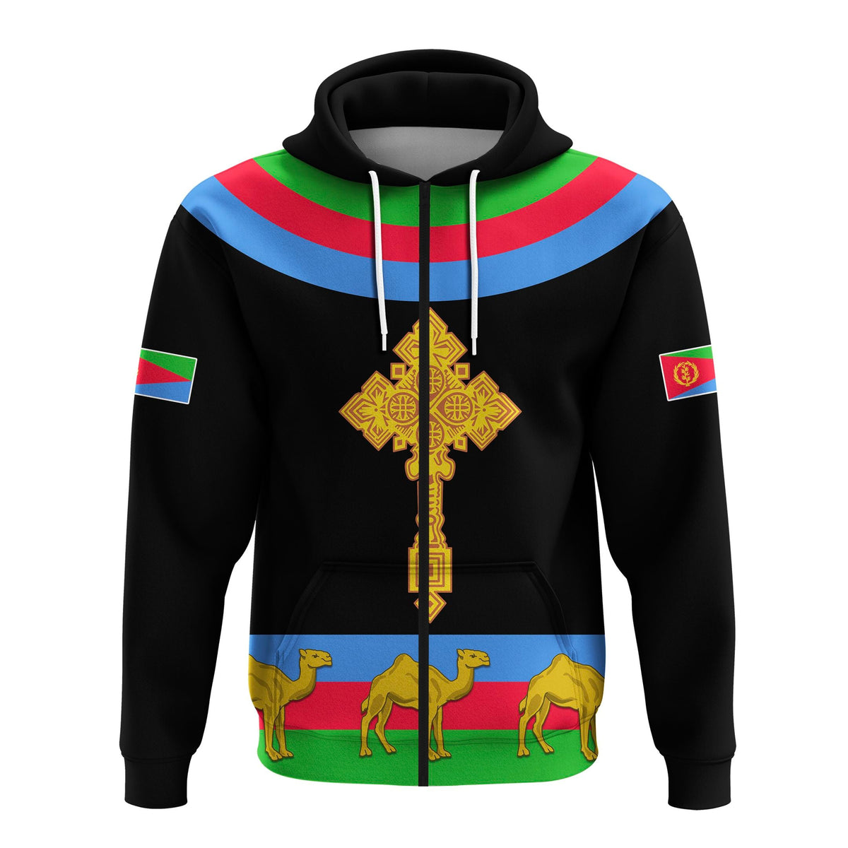 Custom Eritrea Zip Hoodie Cross Flag Camel Black LT13 - Wonder Print Shop