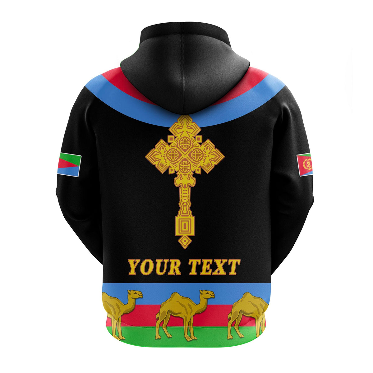 Custom Eritrea Zip Hoodie Cross Flag Camel Black LT13 - Wonder Print Shop
