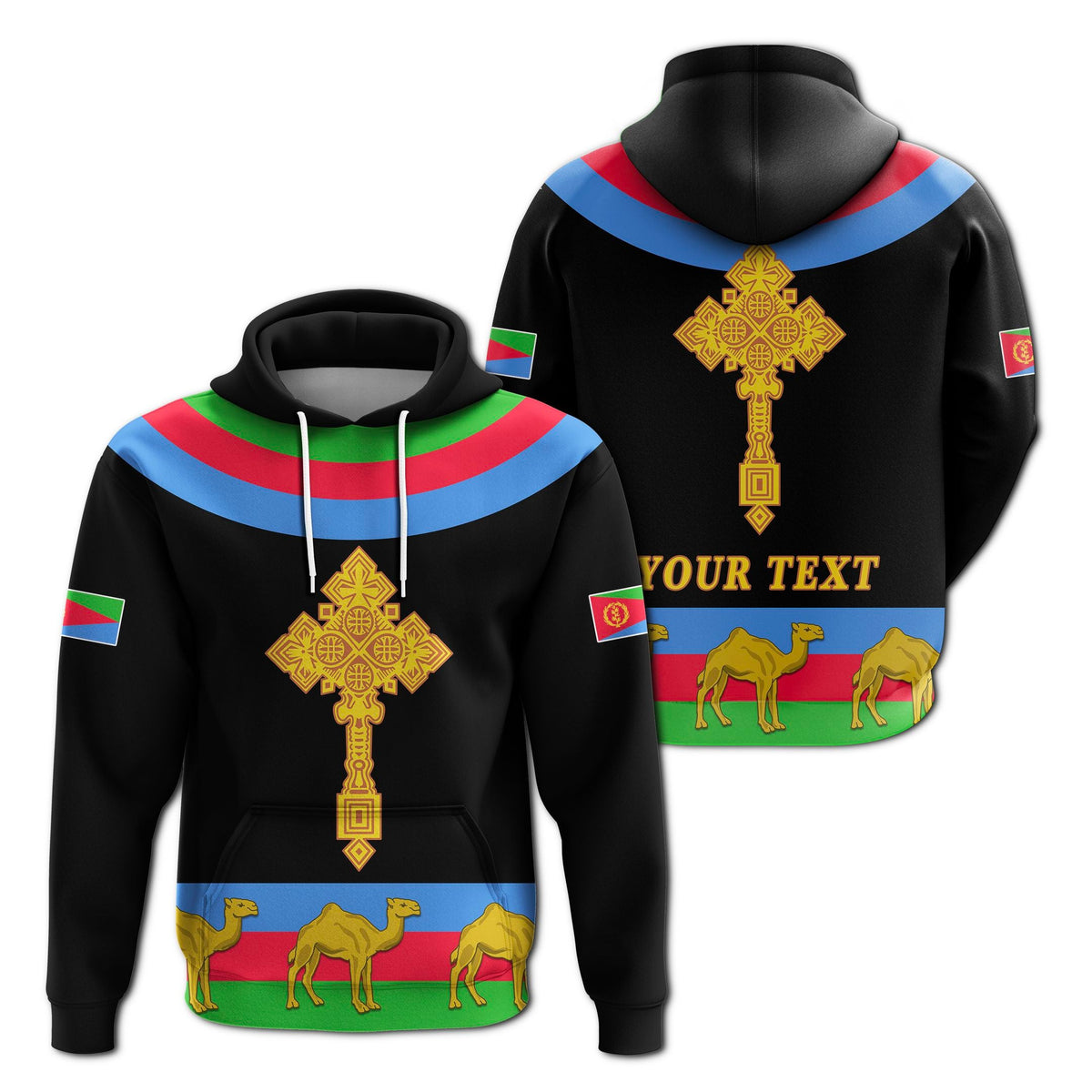 Custom Eritrea Hoodie Cross Flag Camel Black LT13 - Wonder Print Shop