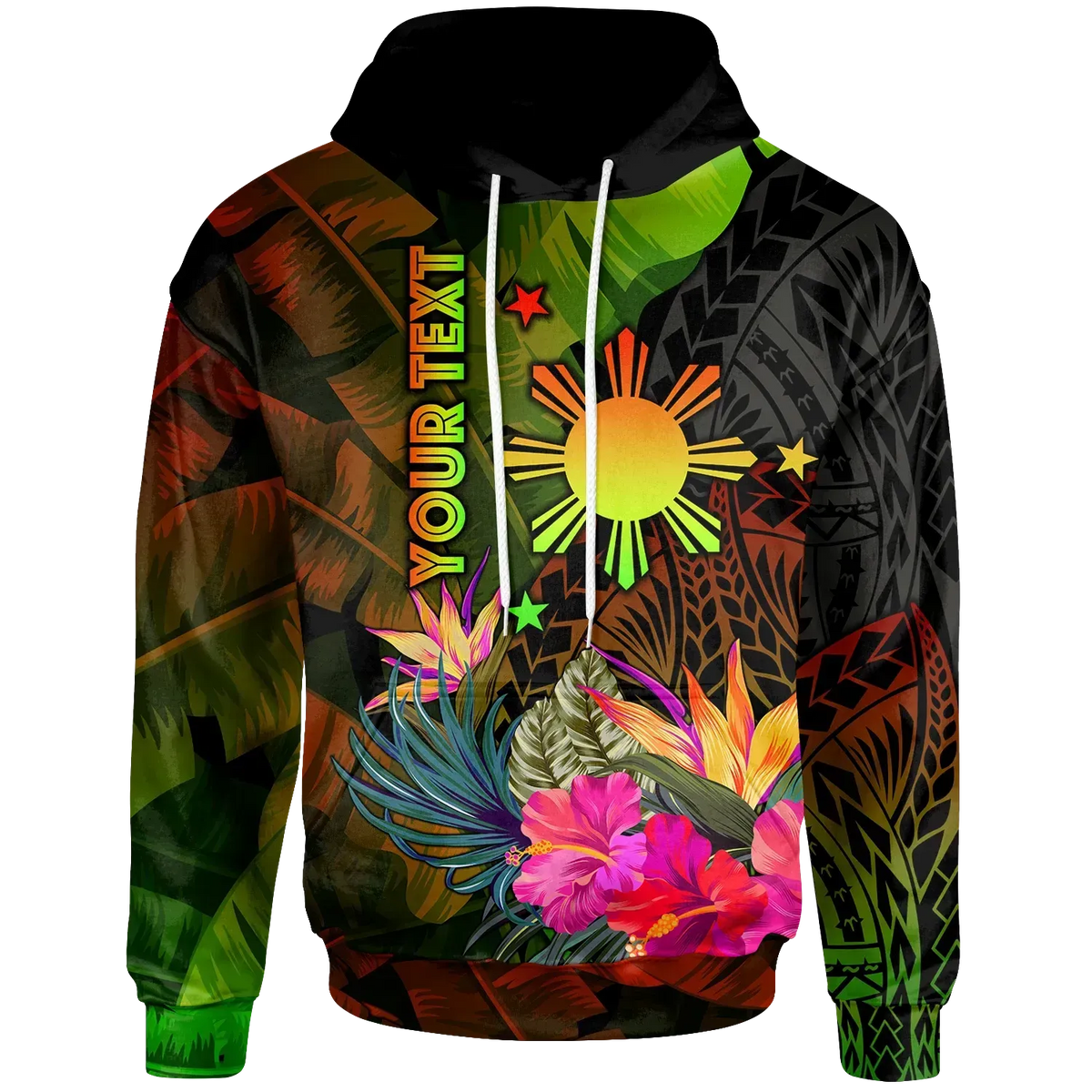Custom The Philippines Polynesian Hoodie Hibiscus and Banana Leaves RLT6 - Wonder Print Shop